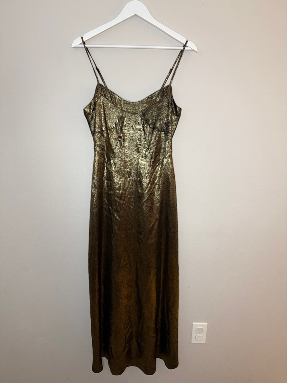 Lost + Wander Gold Slip Maxi Dress with Spaghetti Straps